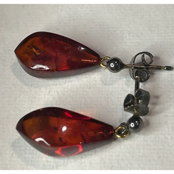 Women's vintage Amber Teardrop Dangle Earrings One Size - Picture 3 of 4